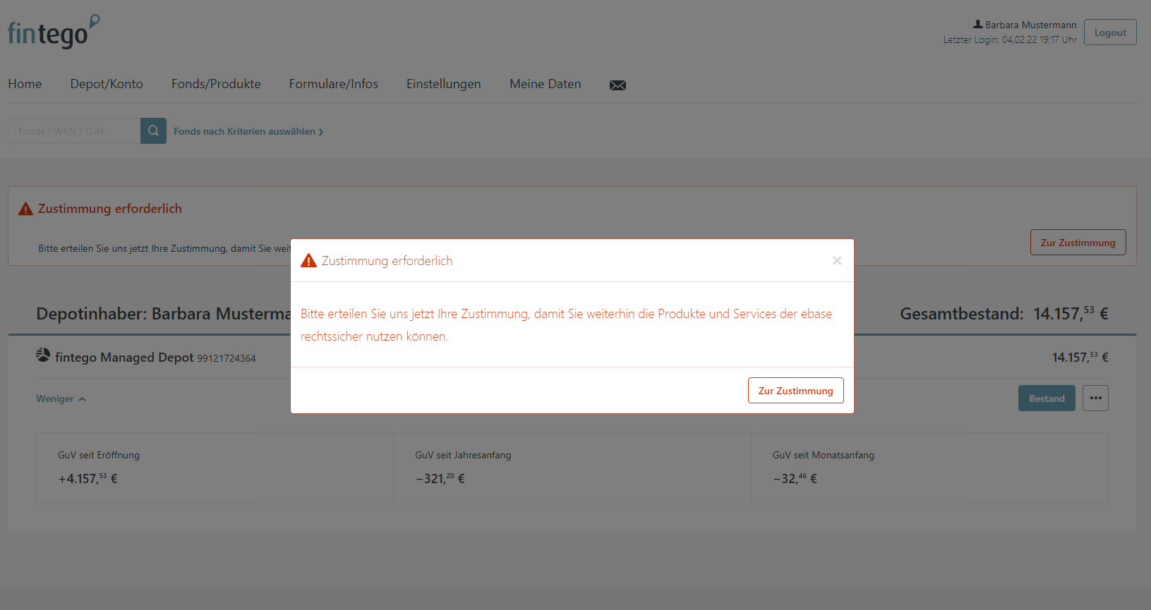 Abbildung des Zustimmungsprozesses im Online Banking