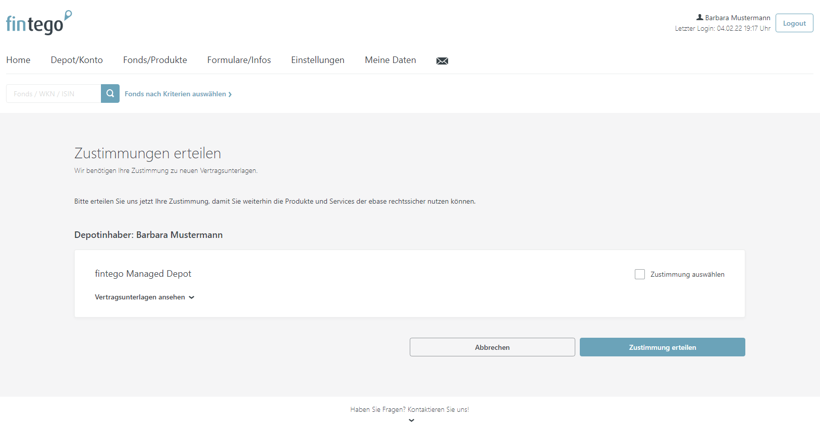 Abbildung der Übersichtsseite